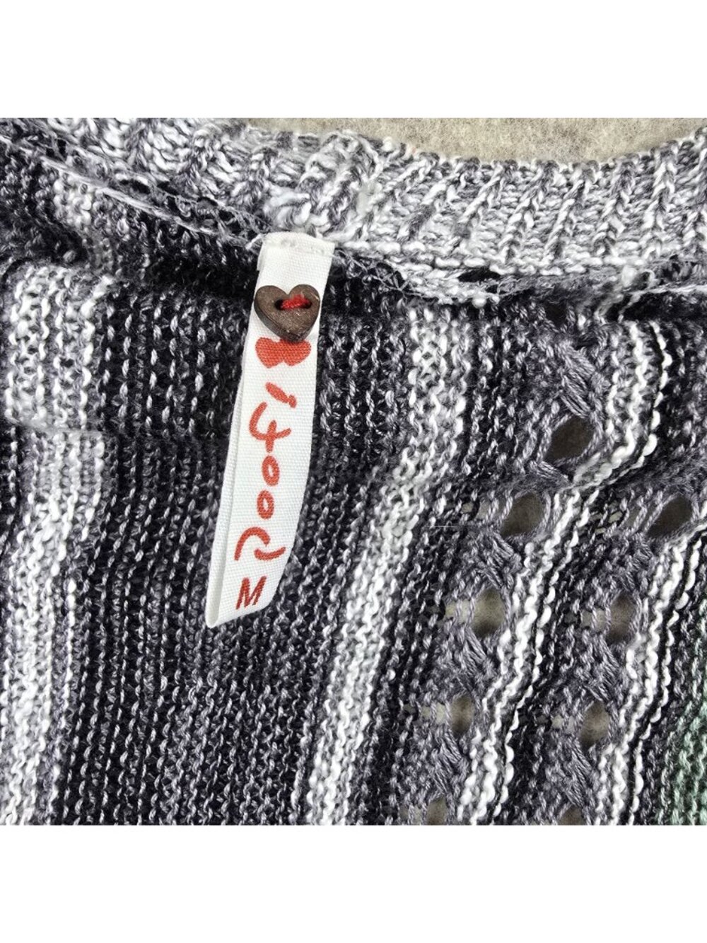 POOF Boho Fringe Knit Cardigan Sweater Multicolor Open-Front Striped Lightweight - Picture 3 of 7